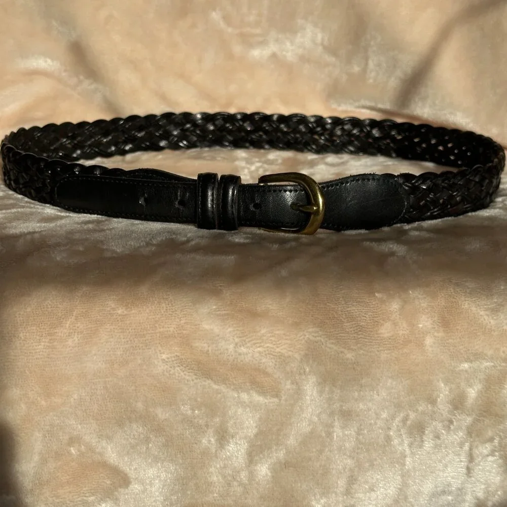 Coach Black Leather Braided Brass Buckle Belt Women's 36